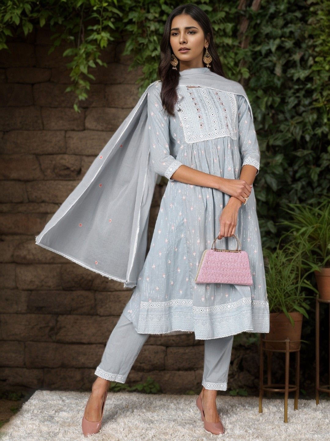KALINI Ethnic Motifs Mirror Work Pure Cotton A Line Kurta with Trousers & Dupatta, Blue
KALINI Ethnic Motifs Mirror Work Pure Cotton A Line Kurta with Trousers & Dupatta, Blue