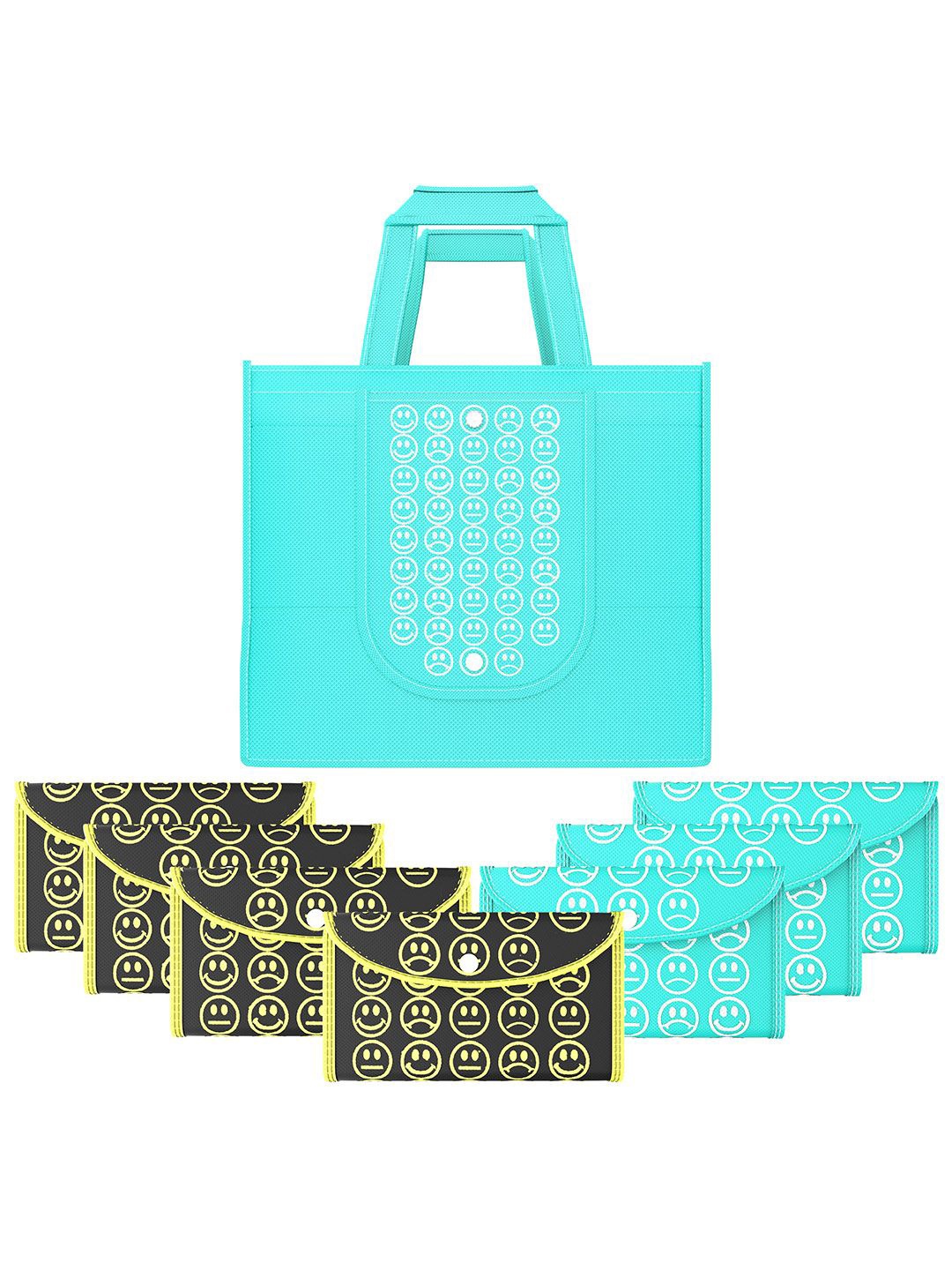 Kuber Industries Set of 8 Smiley Printed Lightweight Foldable & Reusable Shopping Bags, Turquoise blue
Kuber Industries Set of 8 Smiley Printed Lightweight Foldable & Reusable Shopping Bags, Turquoise blue