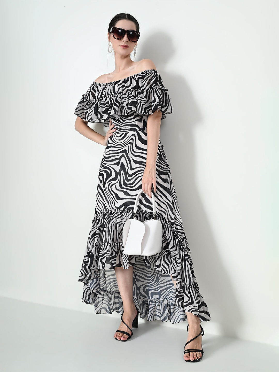 mrutbaa Animal Print Off-Shoulder Kimono Sleeve Georgette Fit & Flare Maxi Dress, White
mrutbaa Animal Print Off-Shoulder Kimono Sleeve Georgette Fit & Flare Maxi Dress, White