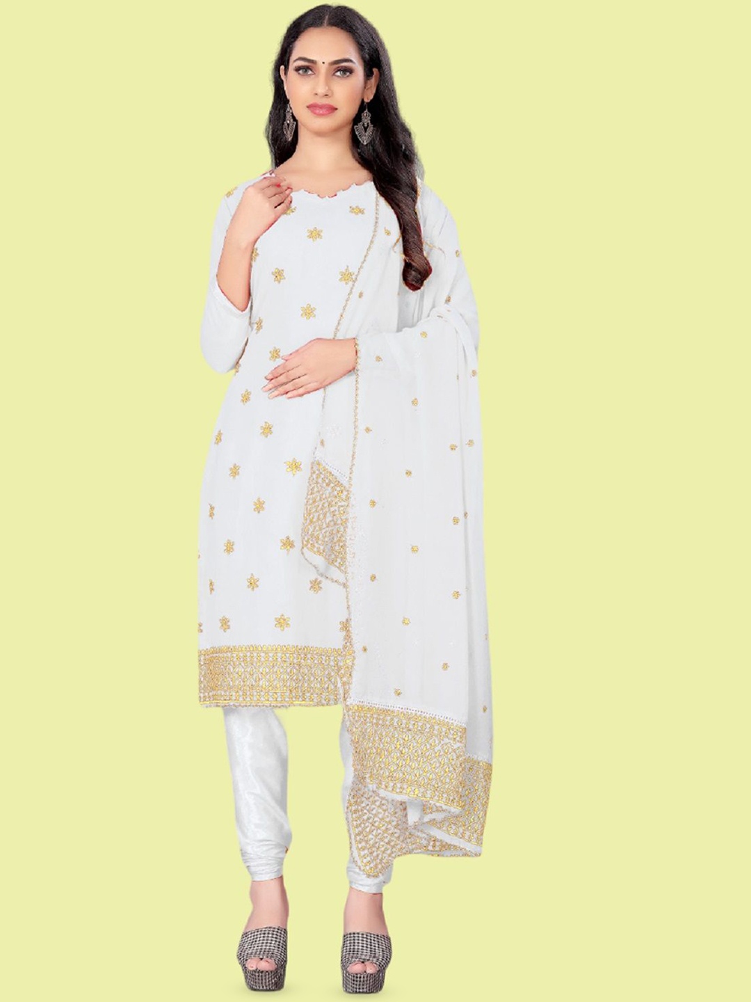 APNISHA Floral Embroidered Zari Work Silk Georgette Unstitched Dress Material, White
APNISHA Floral Embroidered Zari Work Silk Georgette Unstitched Dress Material, White