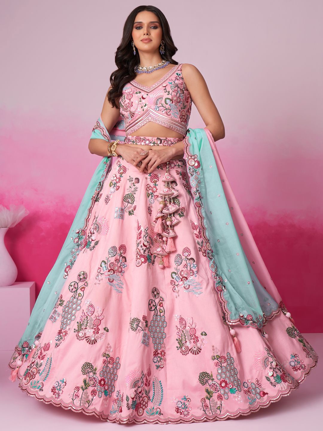 panchhi Embroidered Sequinned Silk Semi-Stitched Lehenga & Unstitched Blouse With Dupatta, Pink
panchhi Embroidered Sequinned Silk Semi-Stitched Lehenga & Unstitched Blouse With Dupatta, Pink