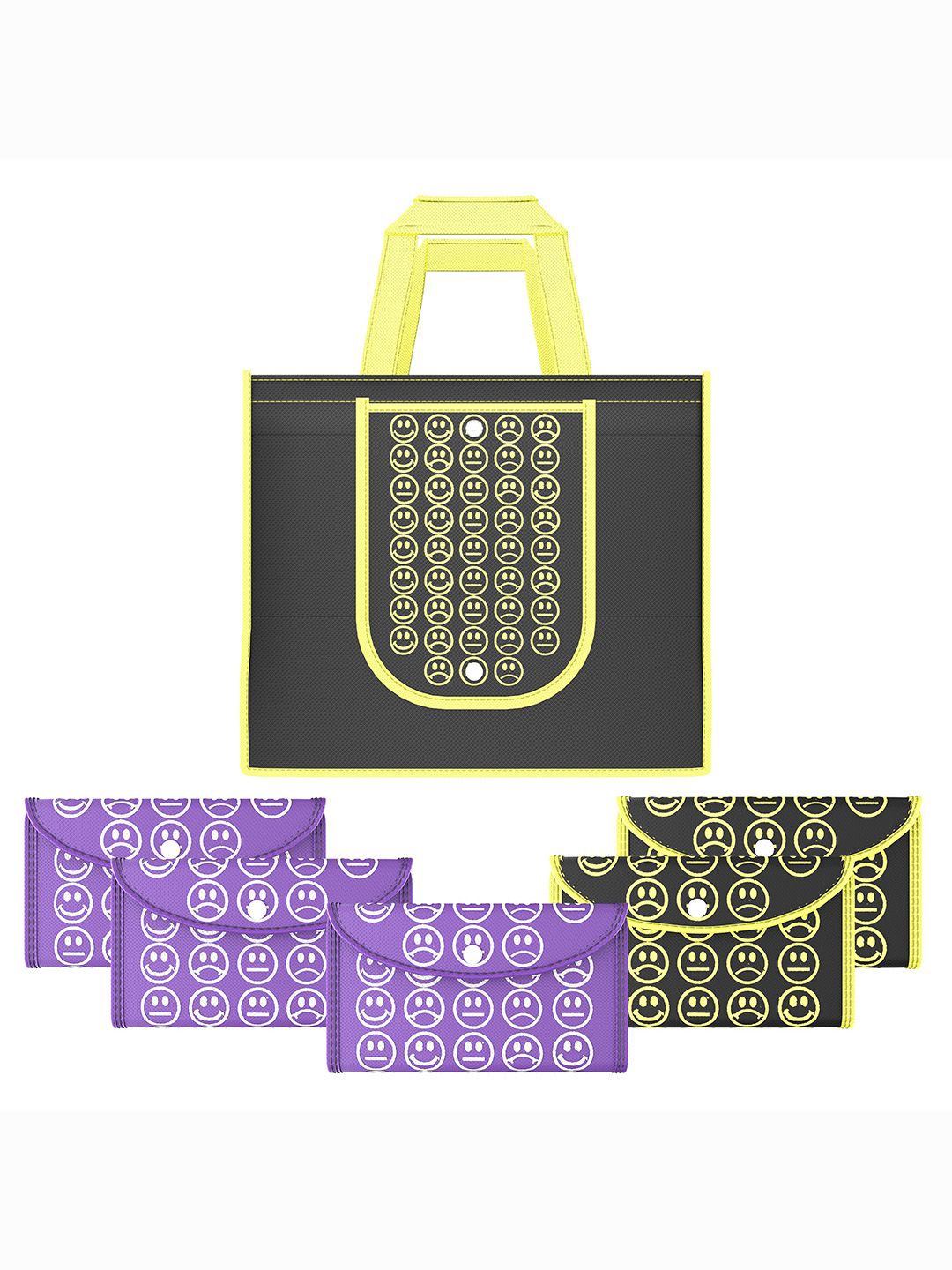 Kuber Industries Set of 6 Smiley Printed Lightweight Foldable & Reusable Shopping Bags, Black
Kuber Industries Set of 6 Smiley Printed Lightweight Foldable & Reusable Shopping Bags, Black