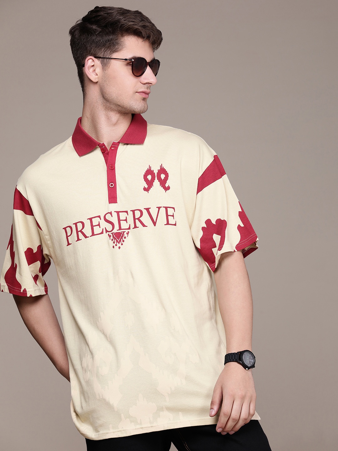 Moda Rapido Pure Cotton Typography Printed Polo Collar Drop-Shoulder Sleeves T-shirt, Beige
Moda Rapido Pure Cotton Typography Printed Polo Collar Drop-Shoulder Sleeves T-shirt, Beige