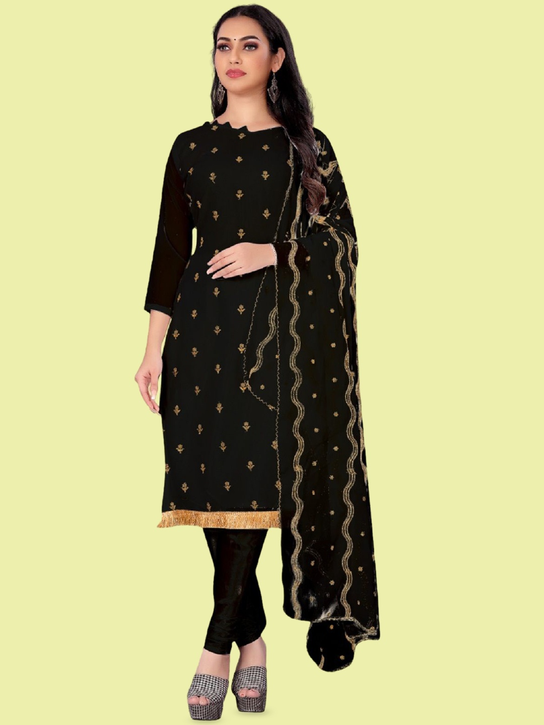 APNISHA Floral Embroidered Thread Work Silk Georgette Unstitched Dress Material, Black
APNISHA Floral Embroidered Thread Work Silk Georgette Unstitched Dress Material, Black