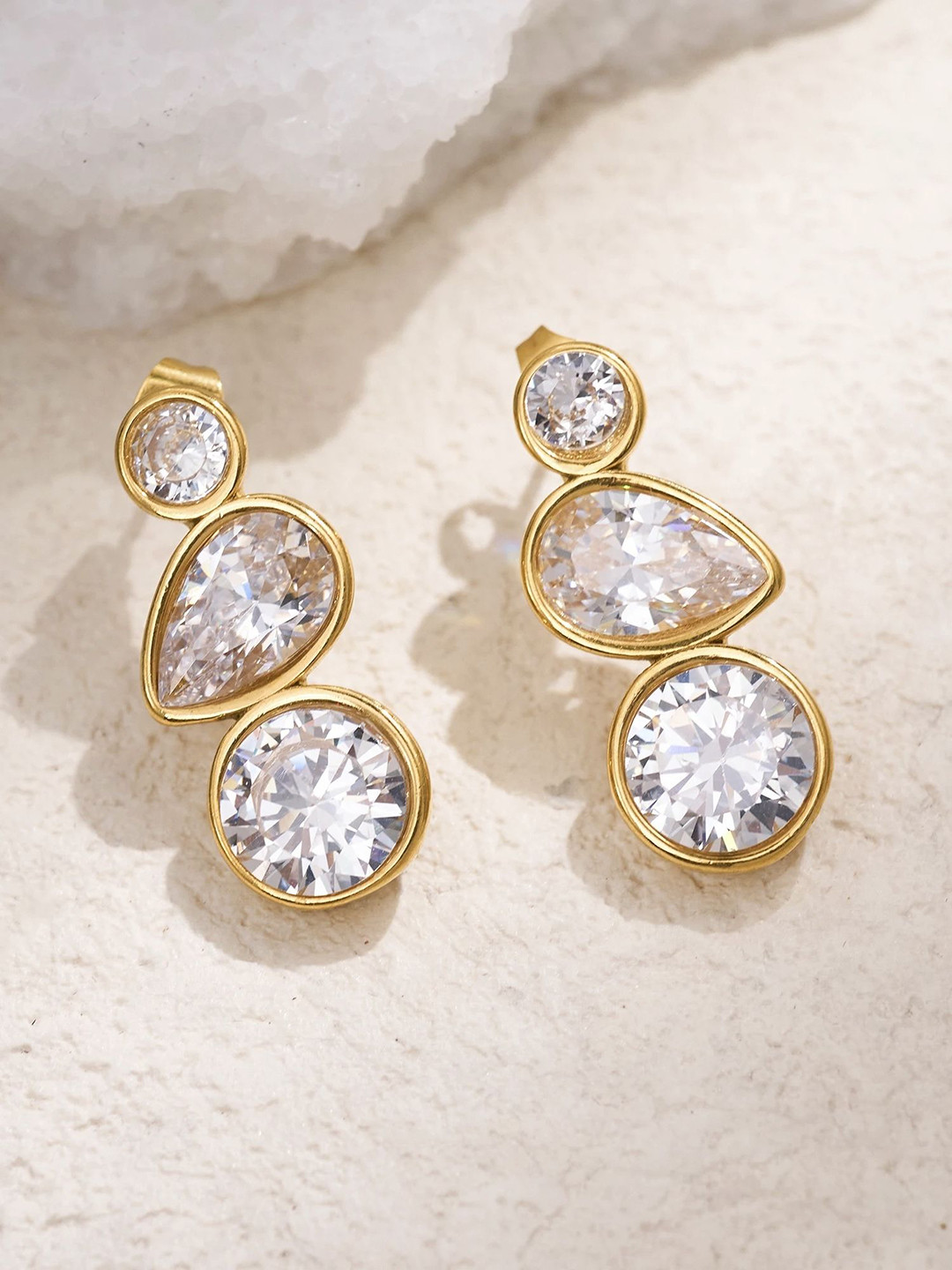 Dorada Jewellery Stainless Steel Gold-Plated Cubic Zirconia Studded Drop Earrings
Dorada Jewellery Stainless Steel Gold-Plated Cubic Zirconia Studded Drop Earrings