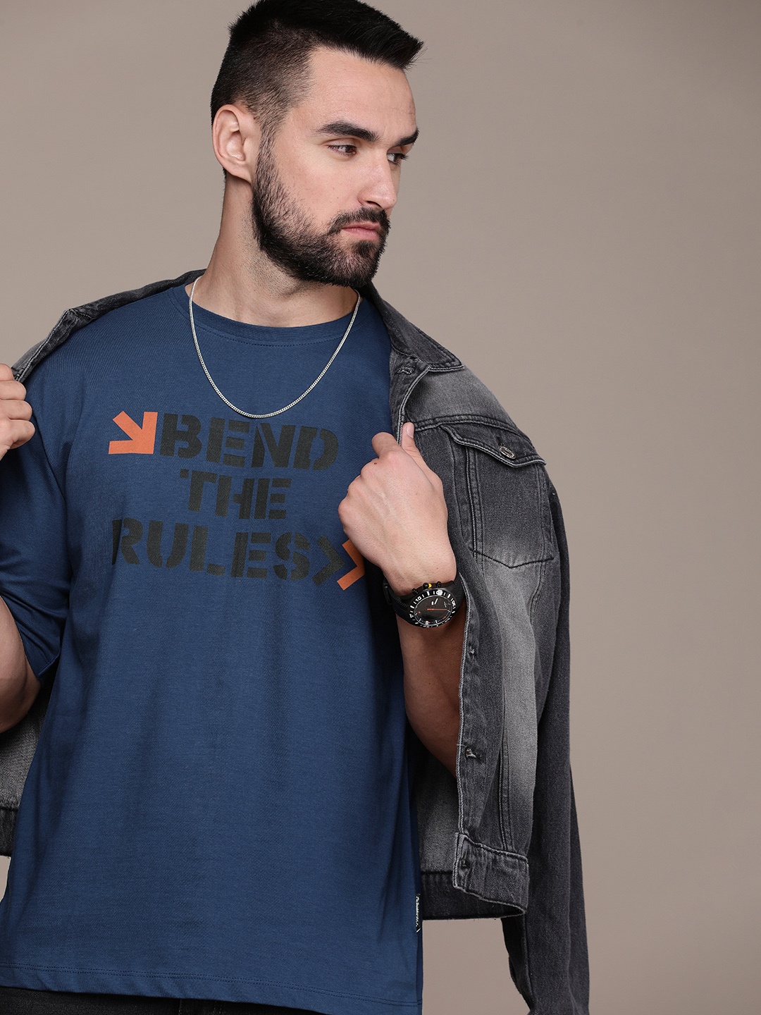 The Roadster Life Co. Printed Drop-Shoulder Sleeves Pure Cotton Relaxed Fit T-shirt, Navy blue
The Roadster Life Co. Printed Drop-Shoulder Sleeves Pure Cotton Relaxed Fit T-shirt, Navy blue