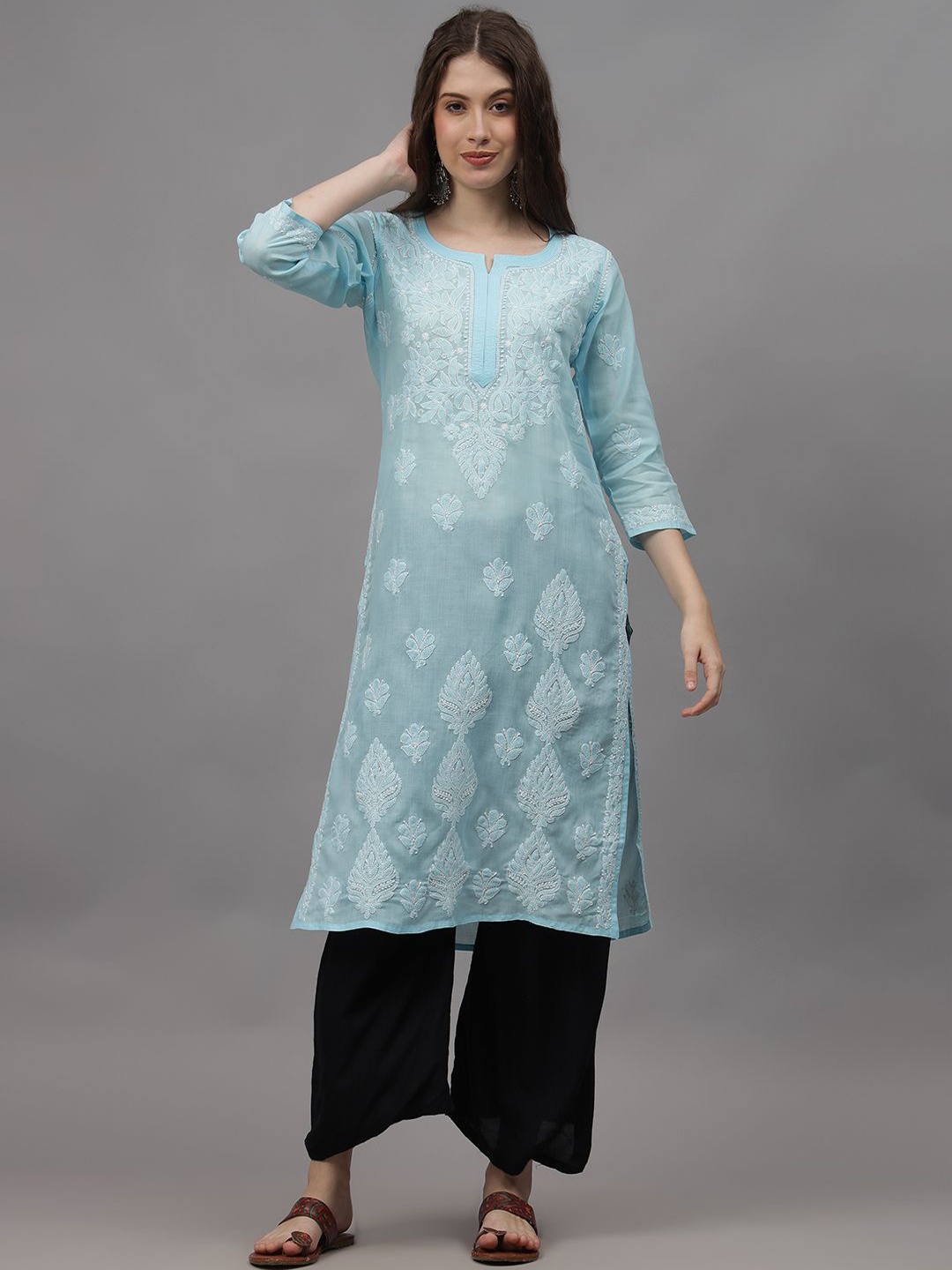 Seva Chikan Floral Embroidered Notch Neck Lucknowi Chikankari Cotton Straight Kurta, Blue
Seva Chikan Floral Embroidered Notch Neck Lucknowi Chikankari Cotton Straight Kurta, Blue