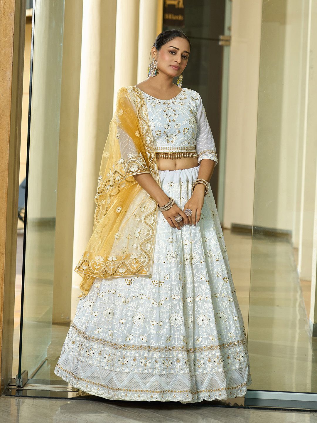 Warthy Ent Embroidered Thread Work Semi-Stitched Lehenga & Unstitched Blouse With Dupatta, White
Warthy Ent Embroidered Thread Work Semi-Stitched Lehenga & Unstitched Blouse With Dupatta, White