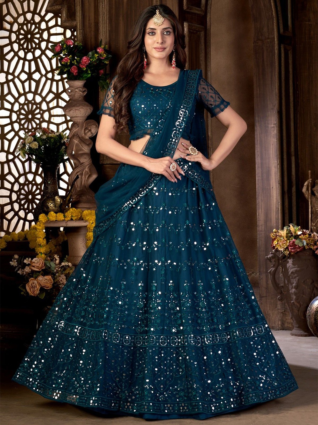VARNI FABRICS Embroidered Semi-Stitched Lehenga & Unstitched Blouse With Dupatta, Teal
VARNI FABRICS Embroidered Semi-Stitched Lehenga & Unstitched Blouse With Dupatta, Teal