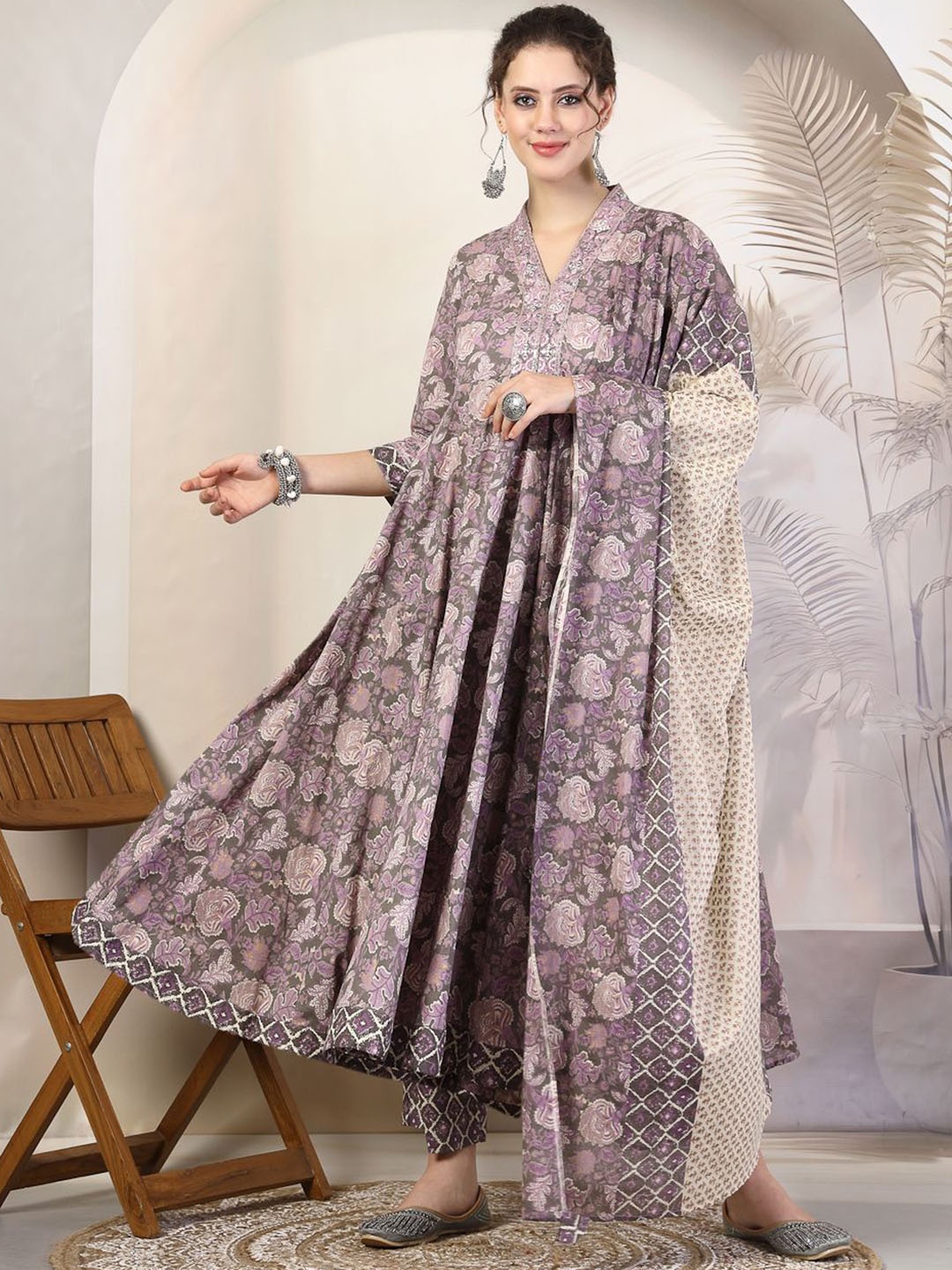 GULMOHAR JAIPUR Floral Printed Pure Cotton Anarkali Kurta With Palazzos & Dupatta, Purple
GULMOHAR JAIPUR Floral Printed Pure Cotton Anarkali Kurta With Palazzos & Dupatta, Purple