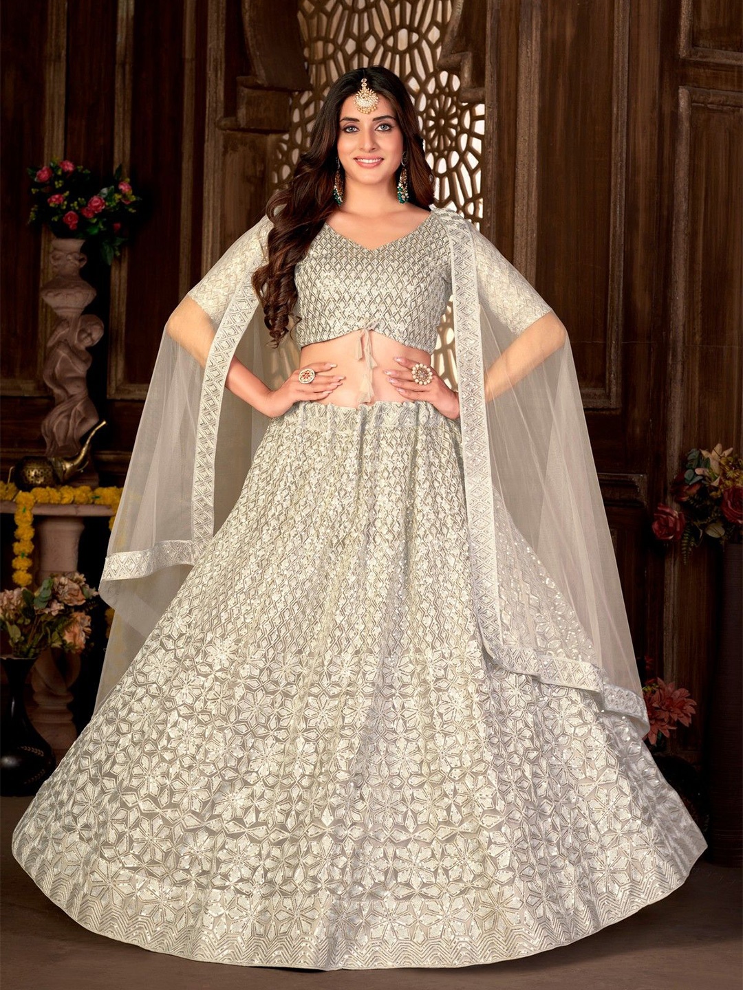 VARNI FABRICS Embroidered Semi-Stitched Lehenga & Unstitched Blouse With Dupatta, Cream
VARNI FABRICS Embroidered Semi-Stitched Lehenga & Unstitched Blouse With Dupatta, Cream