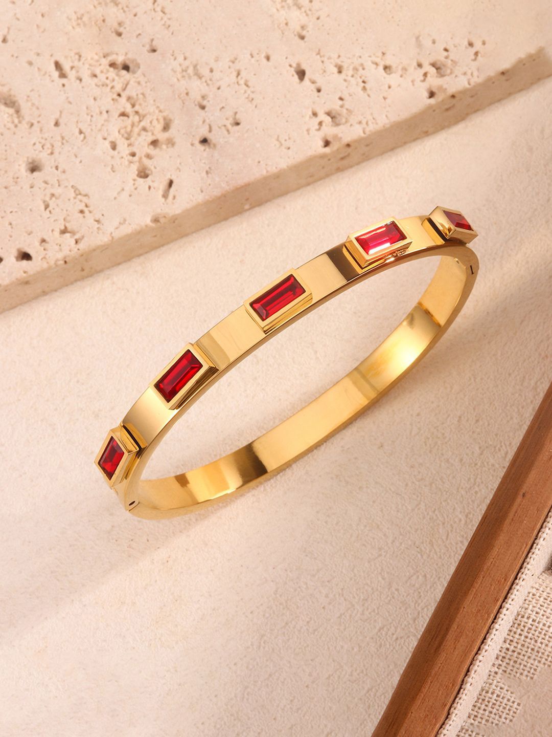 Jewels Galaxy Gold-Plated Stainless Steel American Diamond Bangle-Style Bracelet
Jewels Galaxy Gold-Plated Stainless Steel American Diamond Bangle-Style Bracelet