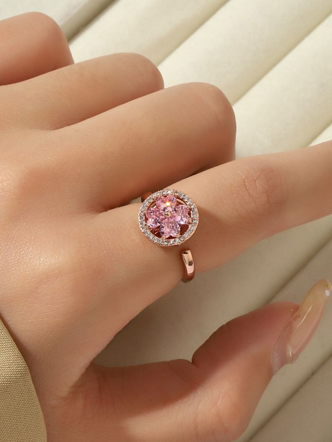 SALTY Esme 14K Gold-Plated Crystal Stone-Studded Floral Adjustable Finger Ring, Rose gold
SALTY Esme 14K Gold-Plated Crystal Stone-Studded Floral Adjustable Finger Ring, Rose gold