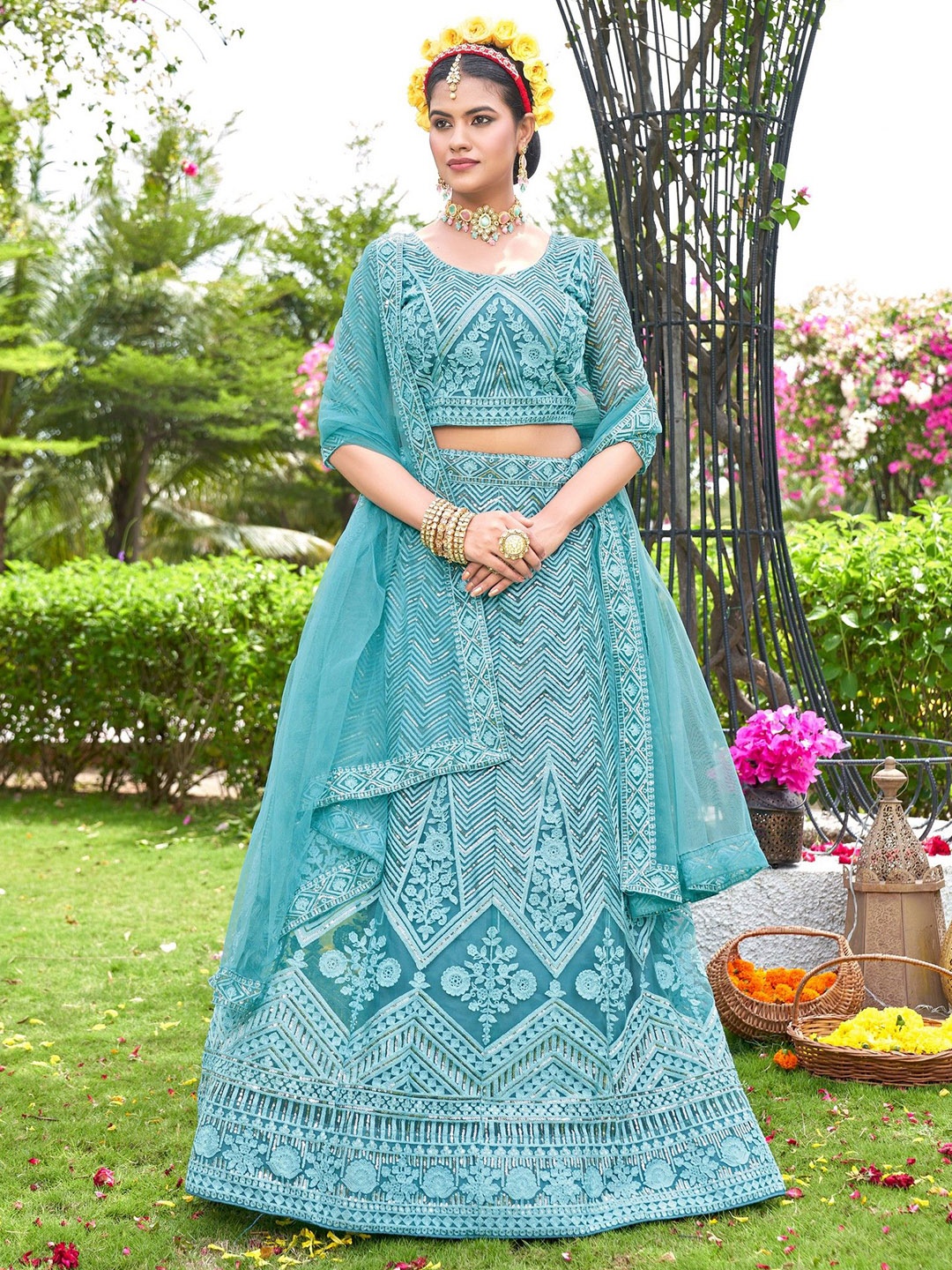 VARNI FABRICS Embroidered Semi-Stitched Lehenga & Unstitched Blouse With Dupatta, Blue
VARNI FABRICS Embroidered Semi-Stitched Lehenga & Unstitched Blouse With Dupatta, Blue