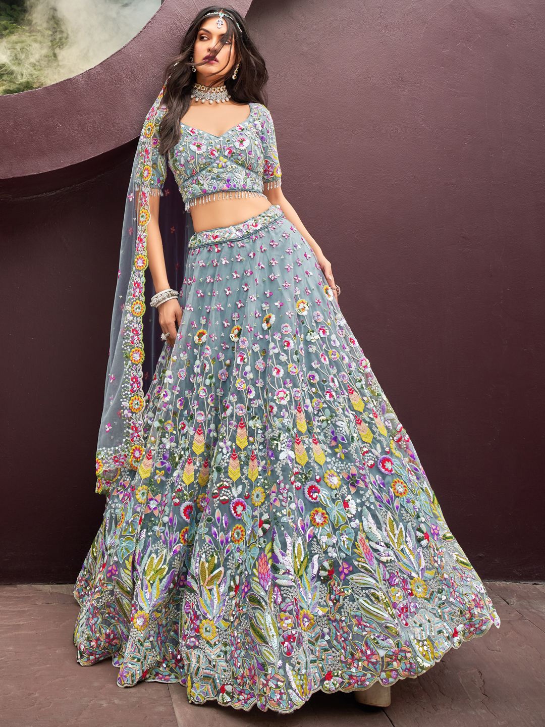 panchhi Embroidered Sequinned Net Semi-Stitched Lehenga & Unstitched Blouse With Dupatta, Turquoise blue
panchhi Embroidered Sequinned Net Semi-Stitched Lehenga & Unstitched Blouse With Dupatta, Turquoise blue
