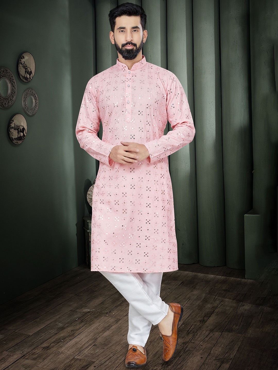 BERISTON Geometric Embroidered Mirror Work Pure Cotton Straight Kurta with Pyjamas, Pink
BERISTON Geometric Embroidered Mirror Work Pure Cotton Straight Kurta with Pyjamas, Pink