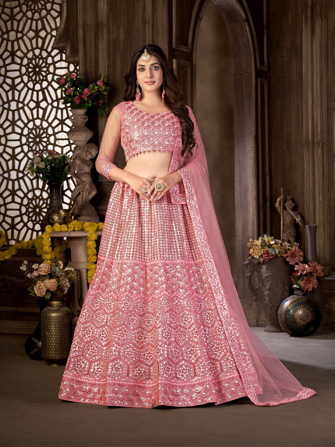 VARNI FABRICS Embroidered Semi-Stitched Lehenga & Unstitched Blouse With Dupatta, Pink
VARNI FABRICS Embroidered Semi-Stitched Lehenga & Unstitched Blouse With Dupatta, Pink