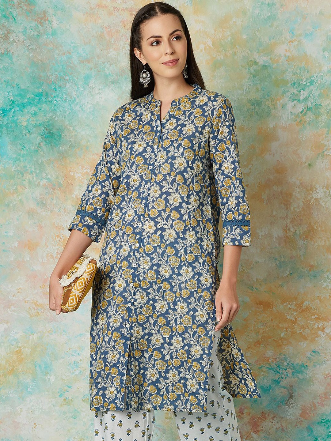 Melange by Lifestyle Floral Printed Mandarin Collar Pure Cotton Kurta With Trouser, Blue
Melange by Lifestyle Floral Printed Mandarin Collar Pure Cotton Kurta With Trouser, Blue