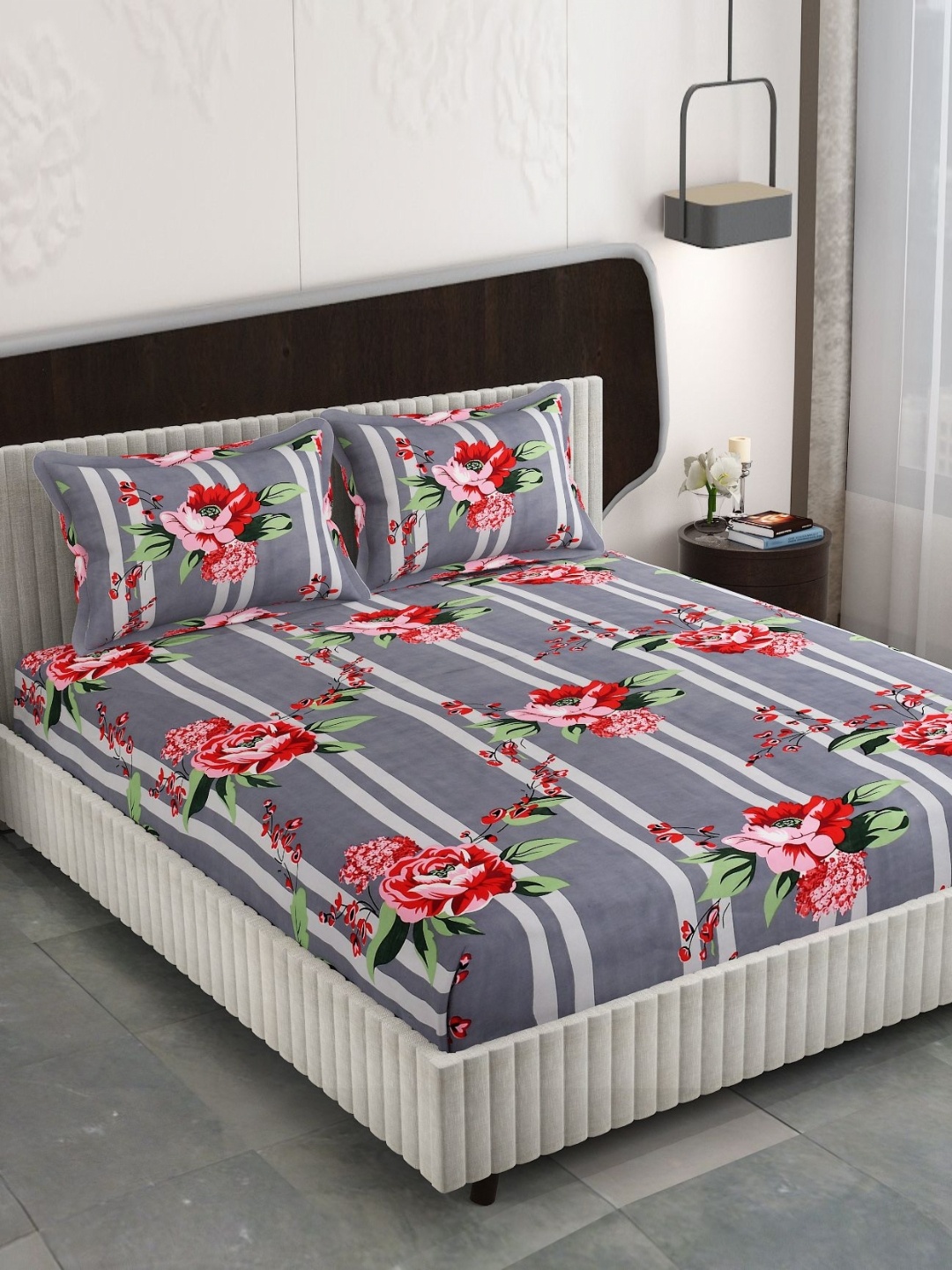 FINE TEX WORLD Rose & Grey Floral 210 TC Microfiber Fitted King Bedsheet & 2 Pillow Cover
FINE TEX WORLD Rose & Grey Floral 210 TC Microfiber Fitted King Bedsheet & 2 Pillow Cover