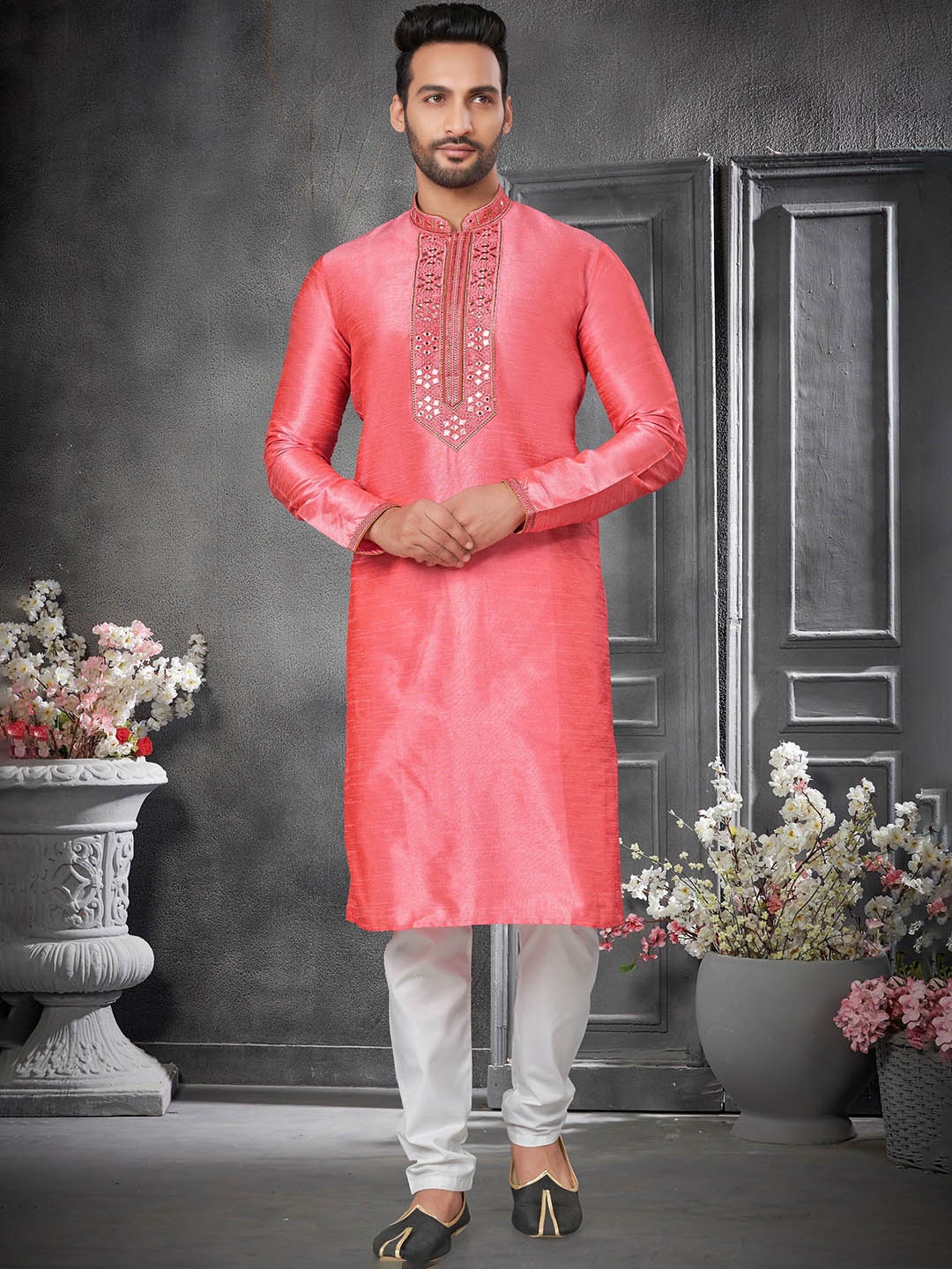 BERISTON Ethnic Motifs Yoke Design Mirror Work Pure Silk Straight Kurta With Churidar, Peach
BERISTON Ethnic Motifs Yoke Design Mirror Work Pure Silk Straight Kurta With Churidar, Peach