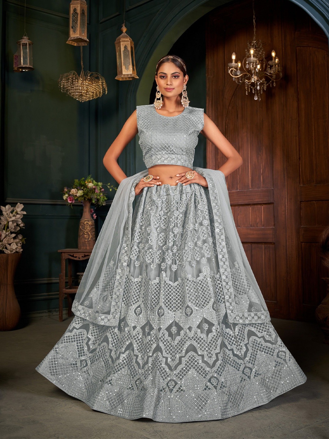 VARNI FABRICS Embroidered Sequinned Semi-Stitched Lehenga & Unstitched Blouse With Dupatta, Grey
VARNI FABRICS Embroidered Sequinned Semi-Stitched Lehenga & Unstitched Blouse With Dupatta, Grey