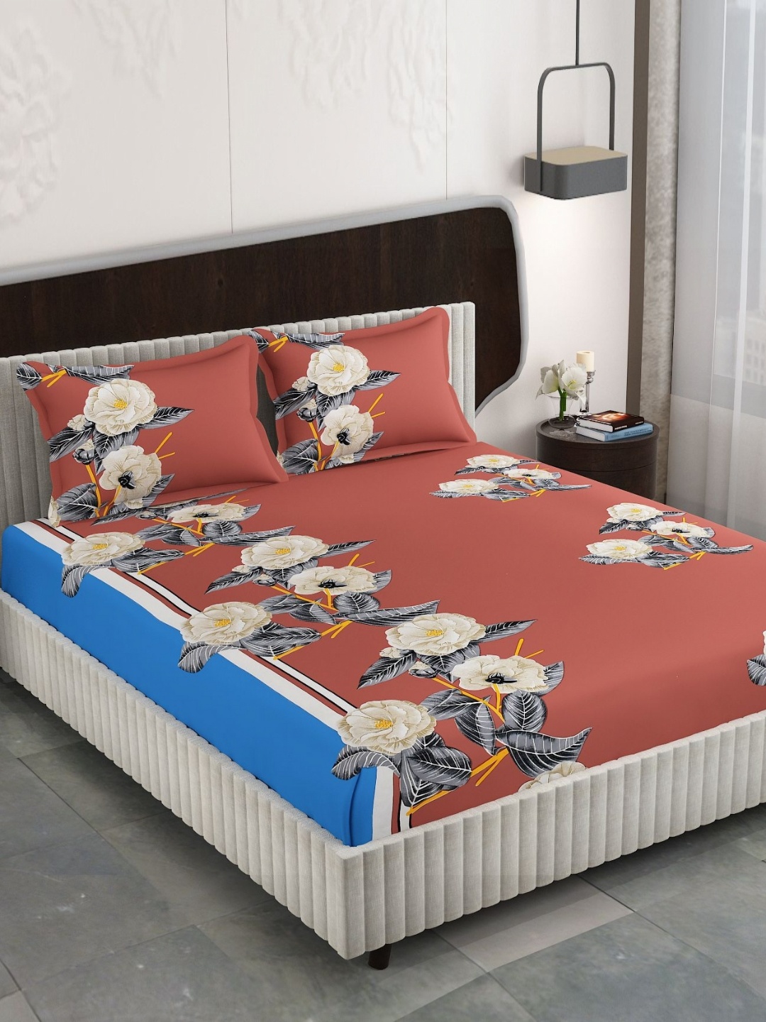 FINE TEX WORLD Brown & Blue Floral 210TC Microfiber King Fitted Bedsheet & 2 Pillow Cover
FINE TEX WORLD Brown & Blue Floral 210TC Microfiber King Fitted Bedsheet & 2 Pillow Cover