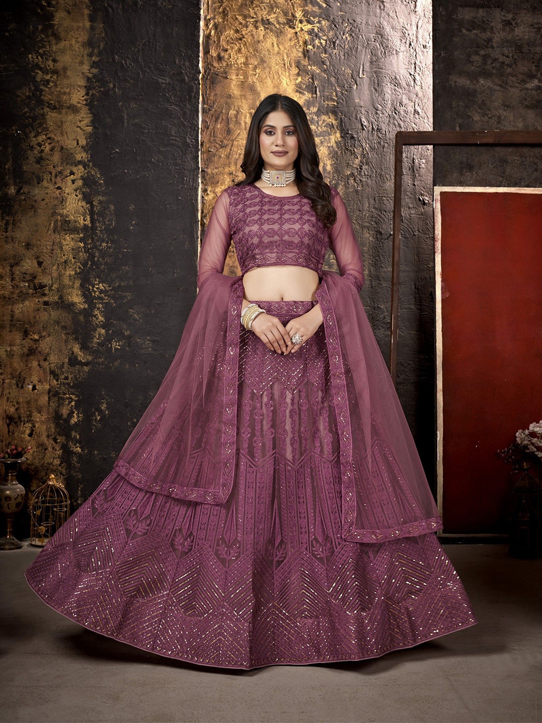 VARNI FABRICS Embroidered Semi-Stitched Lehenga & Unstitched Blouse With Dupatta, Mauve
VARNI FABRICS Embroidered Semi-Stitched Lehenga & Unstitched Blouse With Dupatta, Mauve