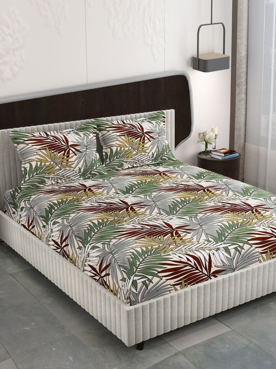 FINE TEX WORLD Cream-Coloured Printed 210TC Microfiber Fitted King Bedsheet & Pillow Cover
FINE TEX WORLD Cream-Coloured Printed 210TC Microfiber Fitted King Bedsheet & Pillow Cover