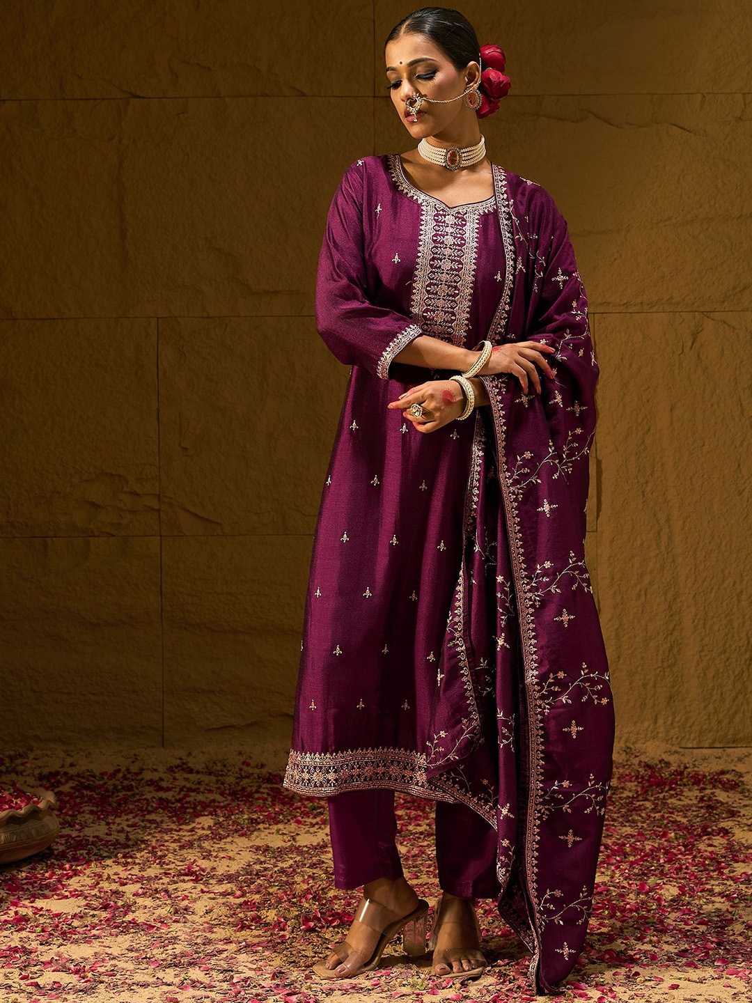 Indo Era Burgundy Ethnic Motifs Embroidered Thread Work Kurta With Trousers & Dupatta
Indo Era Burgundy Ethnic Motifs Embroidered Thread Work Kurta With Trousers & Dupatta