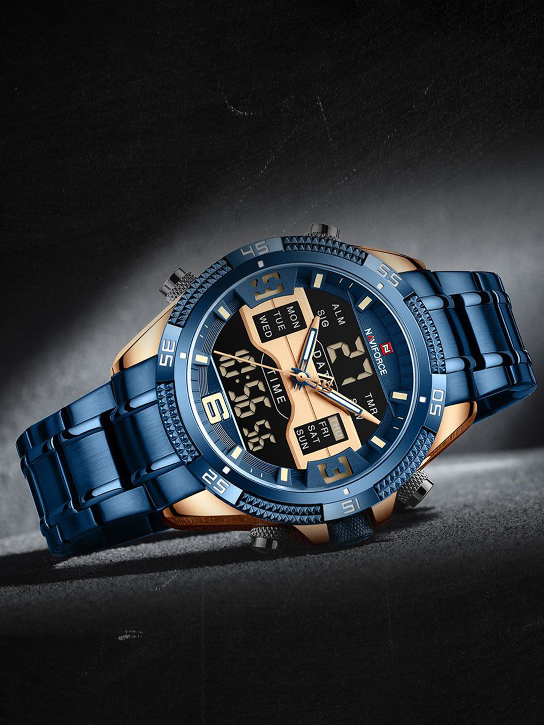 Naviforce Men Brass Dial & Stainless Steel Straps Analogue and Digital Multi Function Watch NF9201 RGBE, Rose gold
Naviforce Men Brass Dial & Stainless Steel Straps Analogue and Digital Multi Function Watch NF9201 RGBE, Rose gold