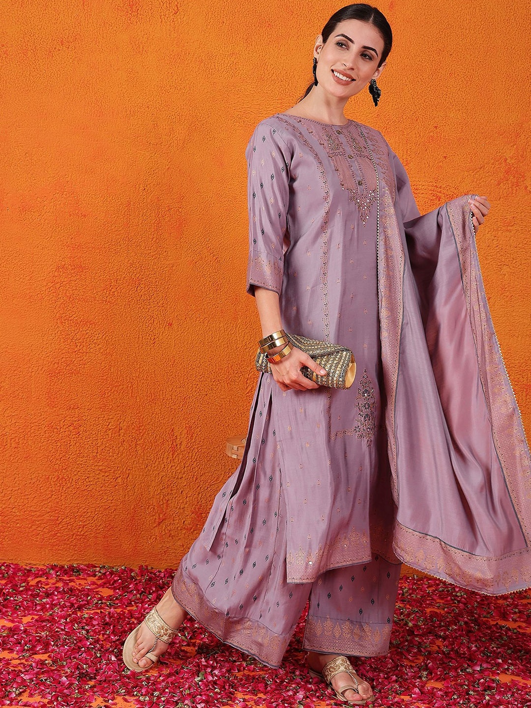 Ariya Prints Woven Design Thread Work Pure Silk Straight Kurta with Palazzos & Dupatta, Pink
Ariya Prints Woven Design Thread Work Pure Silk Straight Kurta with Palazzos & Dupatta, Pink