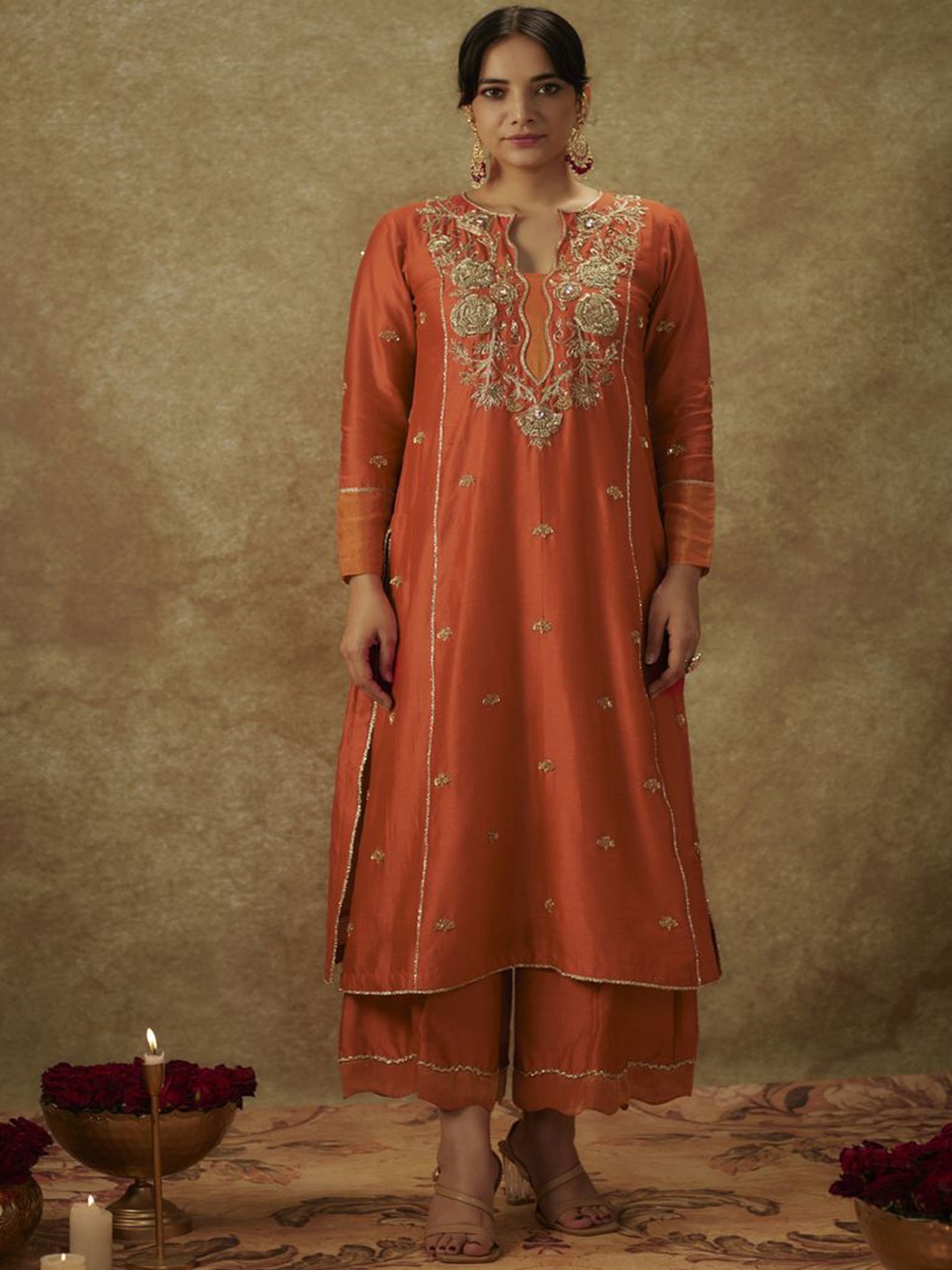 The Aarya Floral Embroidered Panelled Chanderi Silk Kurta With Palazzo & Dupatta, Orange
The Aarya Floral Embroidered Panelled Chanderi Silk Kurta With Palazzo & Dupatta, Orange