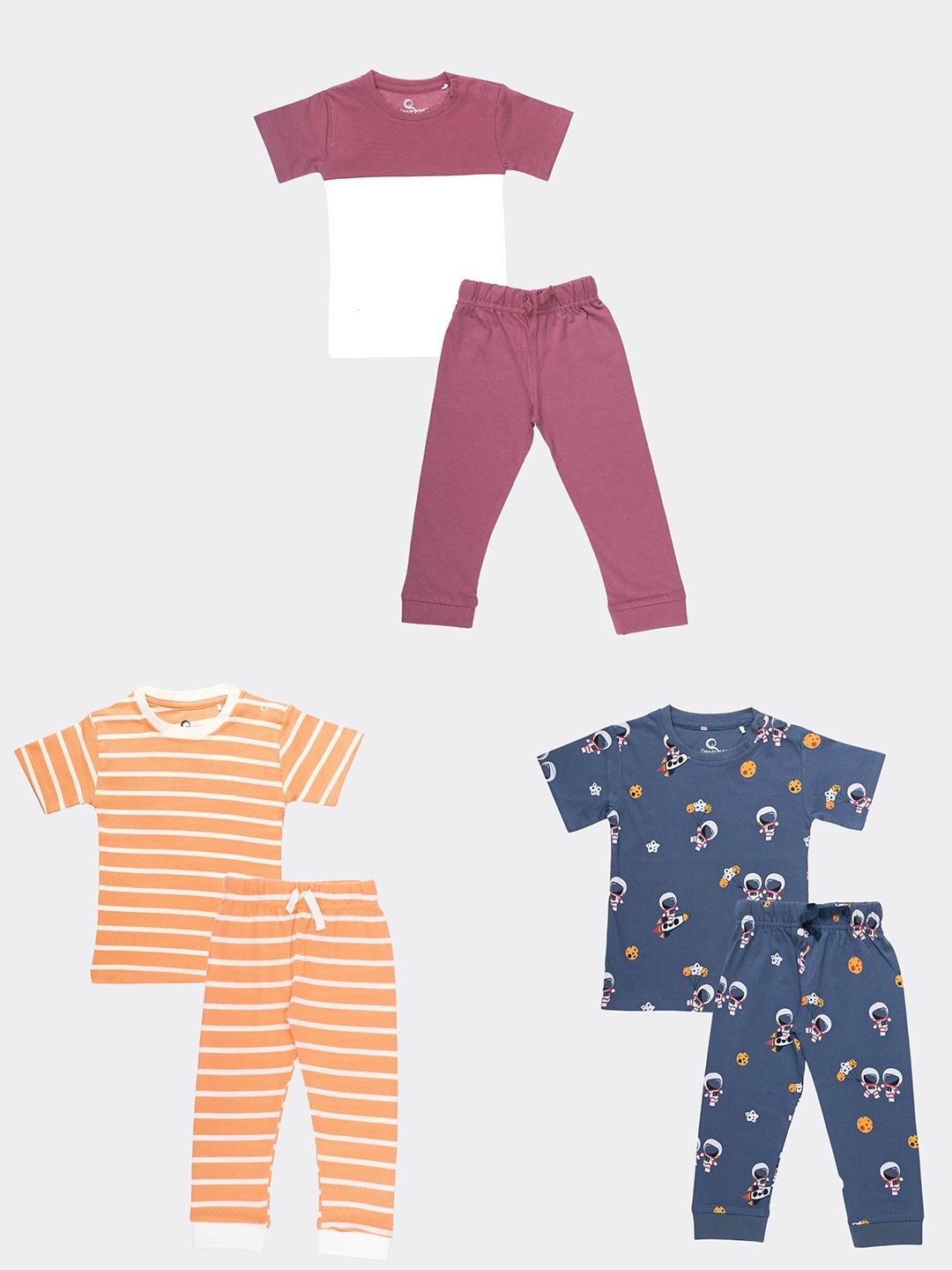 Orange Sugar Kids Pack Of 3 Printed Round Neck Pure Cotton T-shirt with Pyjamas, Grey
Orange Sugar Kids Pack Of 3 Printed Round Neck Pure Cotton T-shirt with Pyjamas, Grey