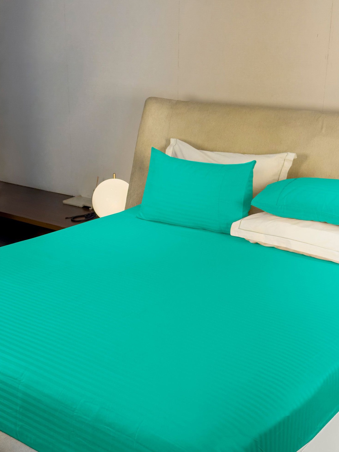 LABHAM Simple Living Sea Green Striped 210 TC Satin King Bedsheet With 2 Pillow Covers
LABHAM Simple Living Sea Green Striped 210 TC Satin King Bedsheet With 2 Pillow Covers