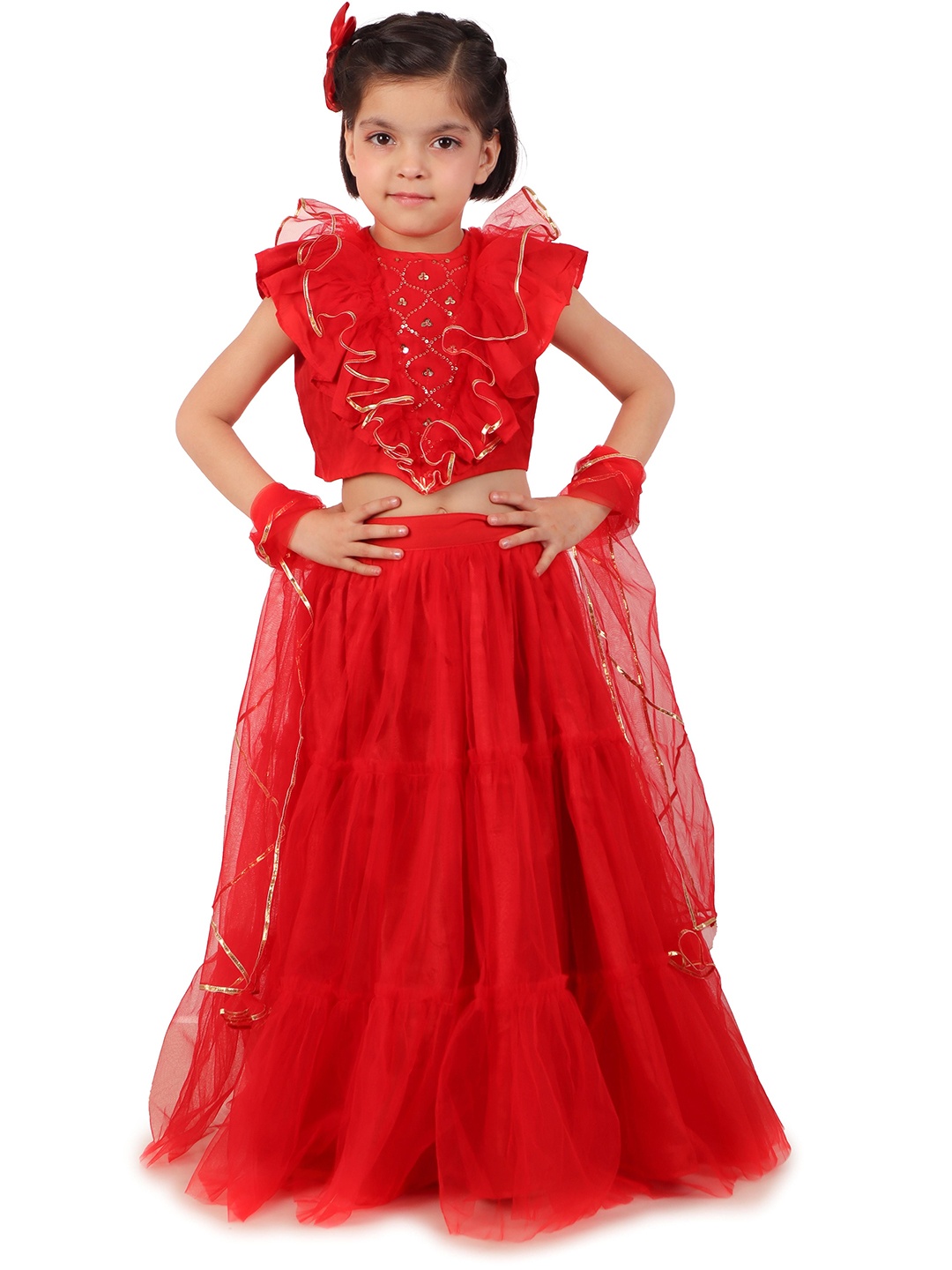 Kiddorama Girls Embellished Sequinned Ready to Wear Lehenga & Blouse With Dupatta, Red
Kiddorama Girls Embellished Sequinned Ready to Wear Lehenga & Blouse With Dupatta, Red