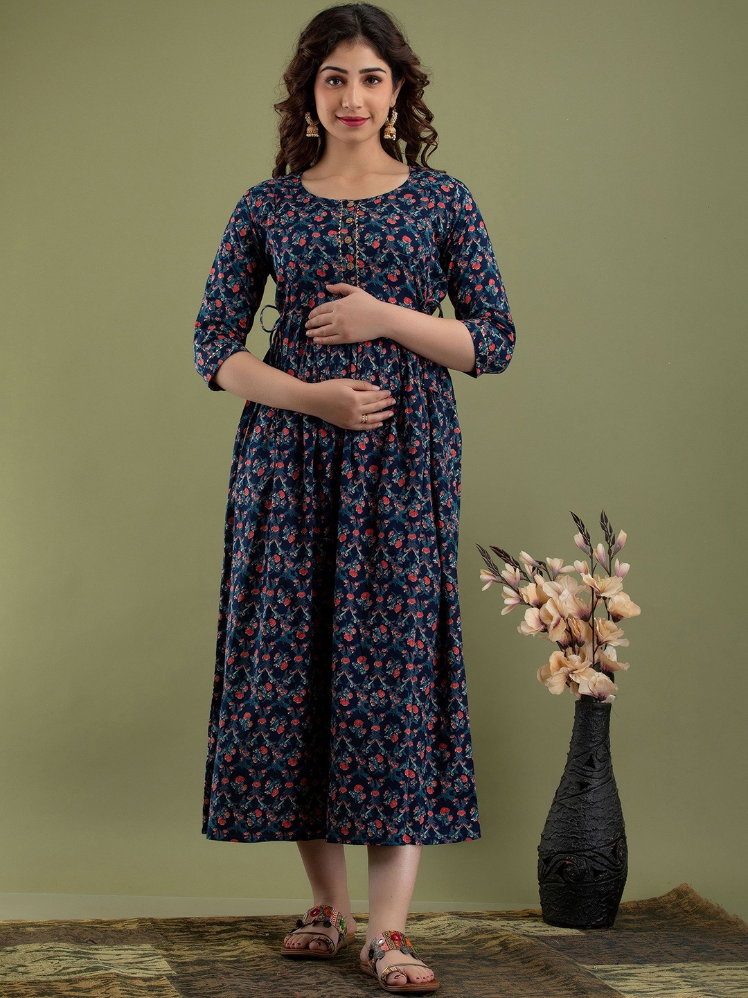 MURLI KURTI Floral Printed Round Neck Cotton Fit & Flare Maternity Midi Dress, Blue
MURLI KURTI Floral Printed Round Neck Cotton Fit & Flare Maternity Midi Dress, Blue