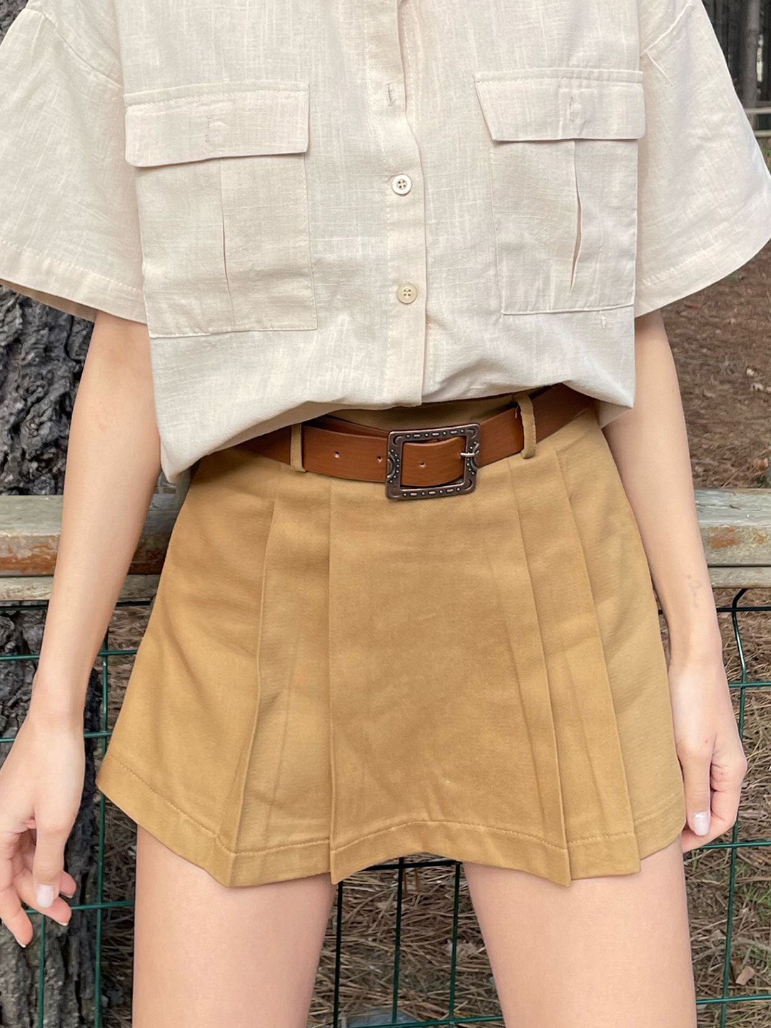 Trend Alacati stili Women Pure Cotton Pleated Mini Skorts, Camel brown
Trend Alacati stili Women Pure Cotton Pleated Mini Skorts, Camel brown