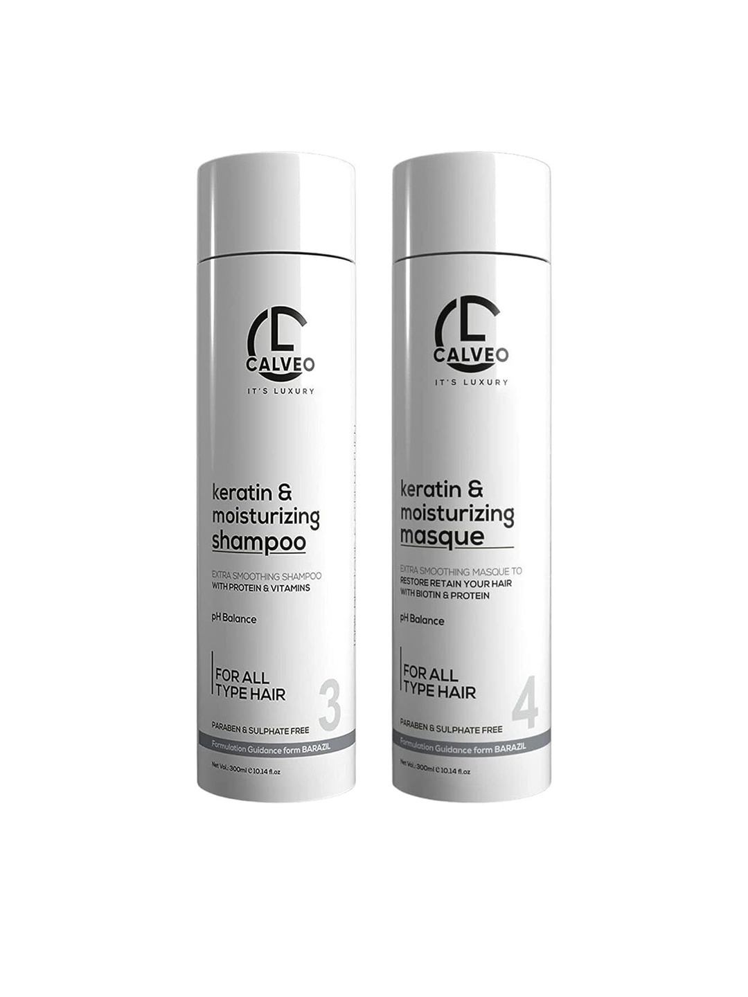 CALVEO Set of Keratin & Moisturizing pH Balance Shampoo & Masque - 300ml Each, White
CALVEO Set of Keratin & Moisturizing pH Balance Shampoo & Masque - 300ml Each, White