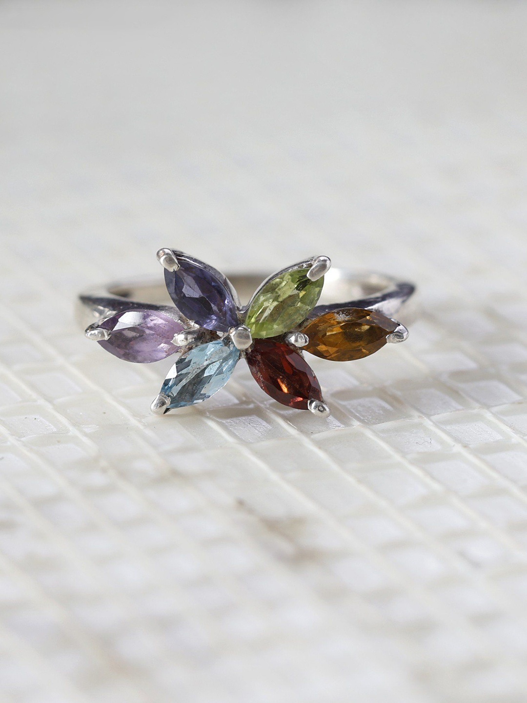 Exotic India Blue Topaz, Iolite, Garnet, Peridot & Citrine Gemstone Sterling Silver Ring
Exotic India Blue Topaz, Iolite, Garnet, Peridot & Citrine Gemstone Sterling Silver Ring