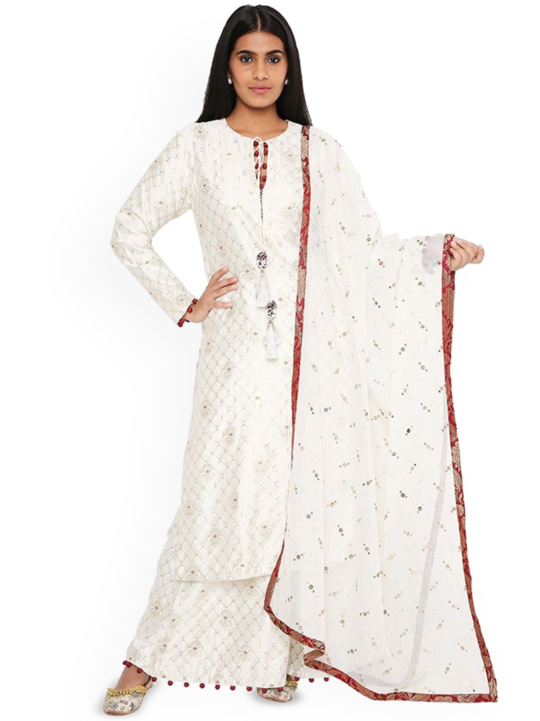 Payal Singhal Geometric Woven Design Pure Silk Straight Kurta with Palazzos & Dupatta, Cream
Payal Singhal Geometric Woven Design Pure Silk Straight Kurta with Palazzos & Dupatta, Cream
