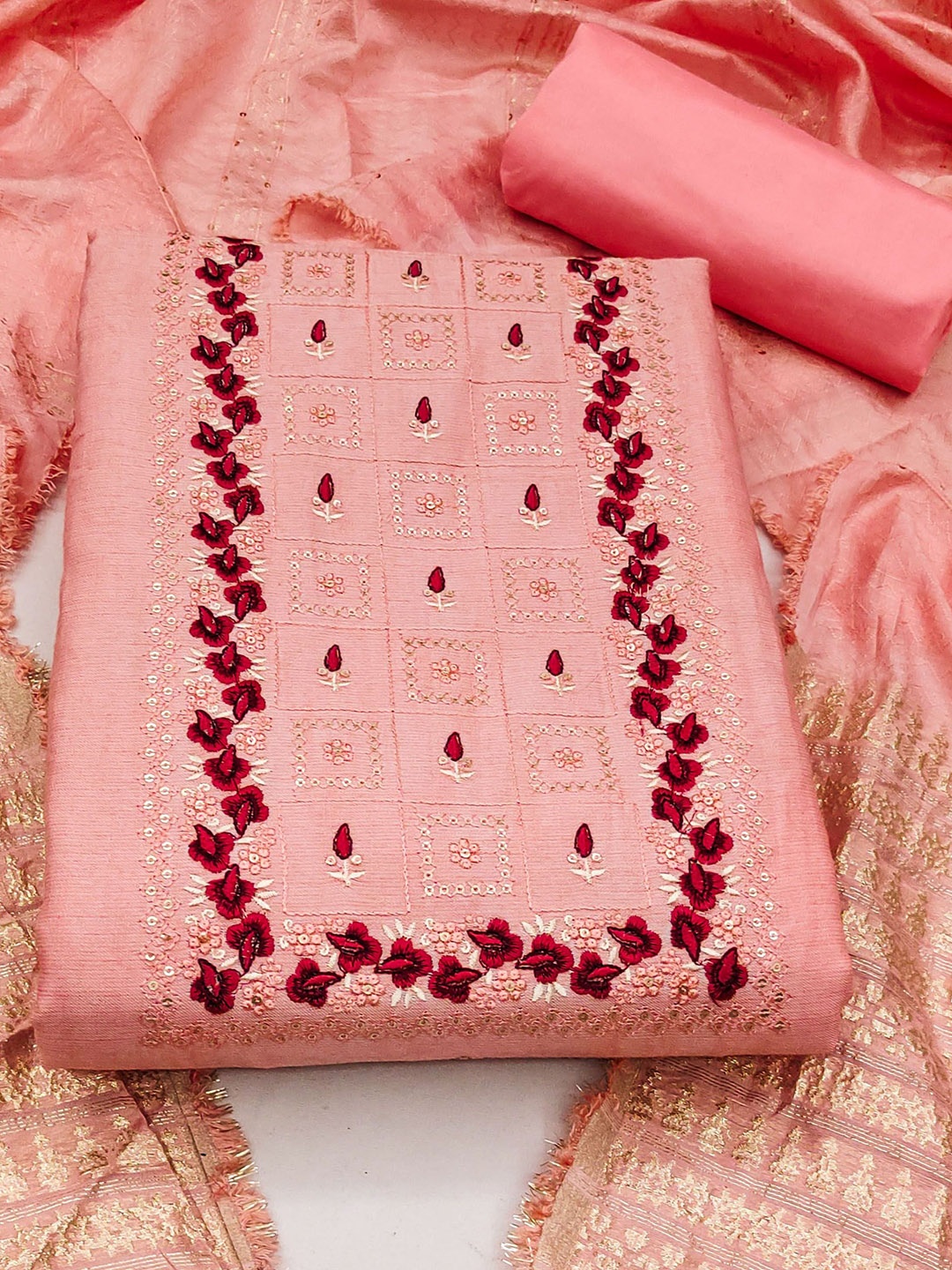 Ishin Ethnic Motifs Embroidered Sequinned Pure Cotton Unstitched Dress Material, Peach
Ishin Ethnic Motifs Embroidered Sequinned Pure Cotton Unstitched Dress Material, Peach