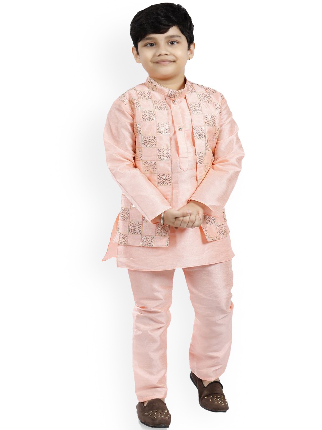 BAESD Boys Checked Embroidered Mandarin Collar Straight Art Silk Kurta With Pyjamas, Pink
BAESD Boys Checked Embroidered Mandarin Collar Straight Art Silk Kurta With Pyjamas, Pink