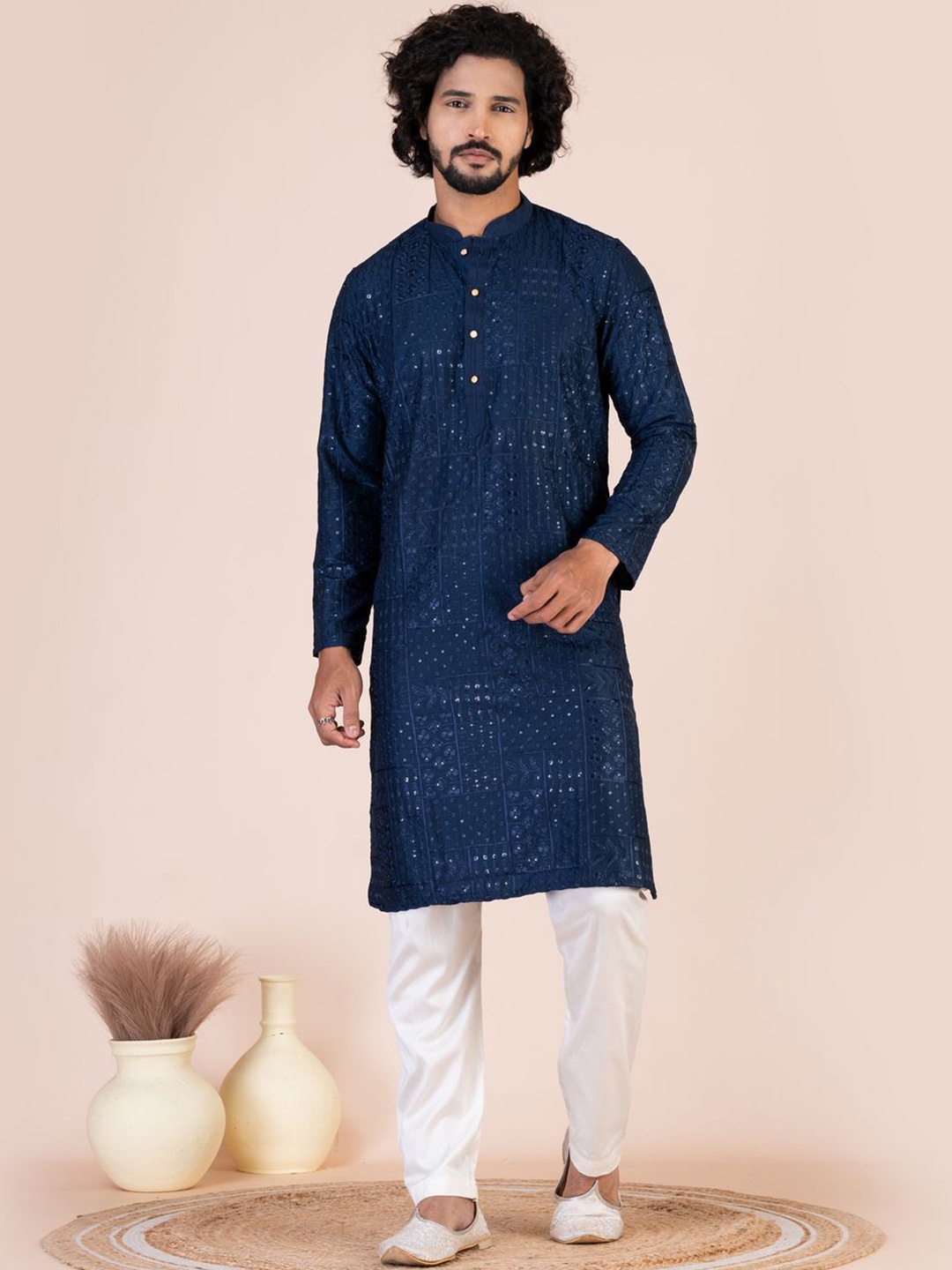 HU - Handcrafted Uniquely Floral Embroidered Mandarin Collar Straight Kurta, Navy blue
HU - Handcrafted Uniquely Floral Embroidered Mandarin Collar Straight Kurta, Navy blue