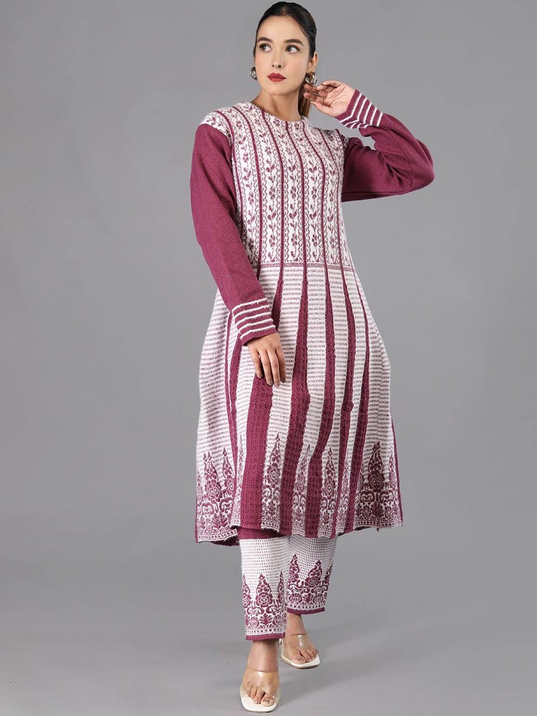 TYSORT Ethnic Motifs Woven Design Knitted Weave A-Line Kurta With Trouser, Burgundy
TYSORT Ethnic Motifs Woven Design Knitted Weave A-Line Kurta With Trouser, Burgundy