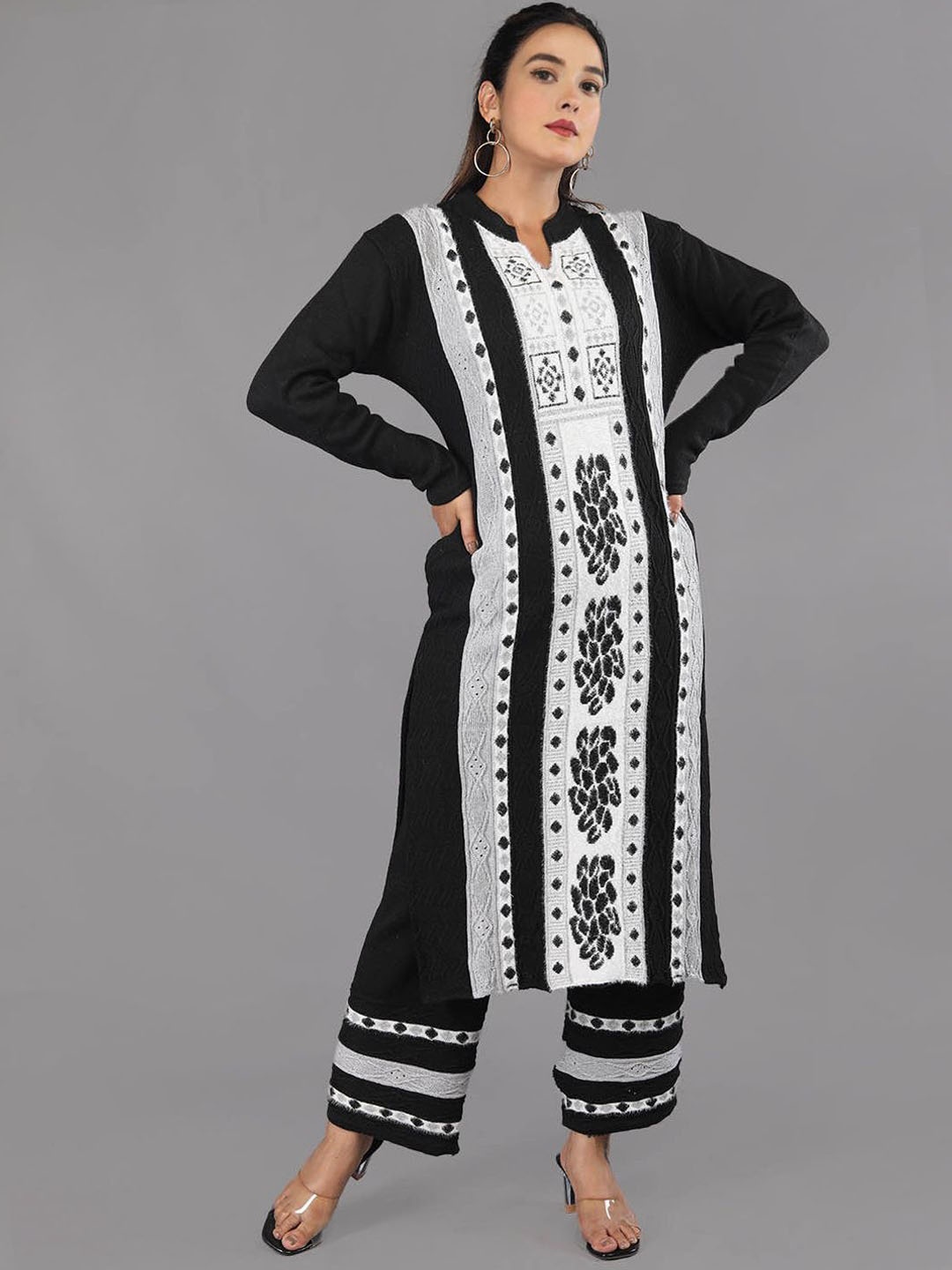 TYSORT Floral Woven Design Mandarin Collar Knitted Weave A-Line Kurta With Trouser, Black
TYSORT Floral Woven Design Mandarin Collar Knitted Weave A-Line Kurta With Trouser, Black