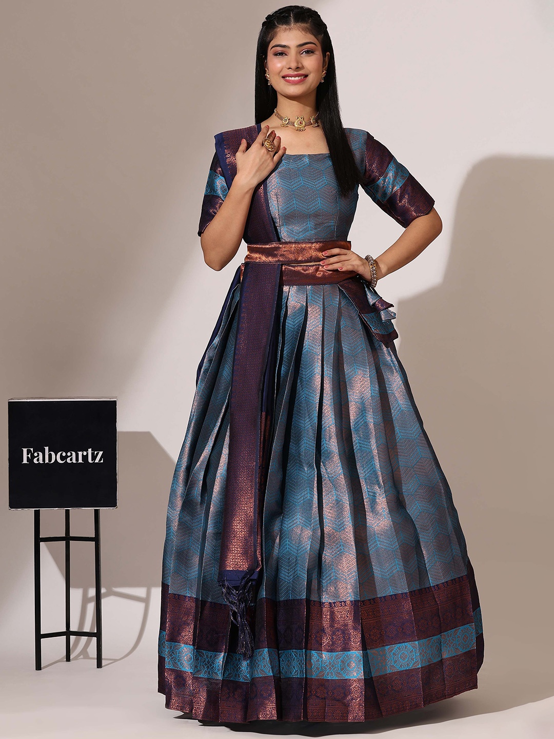 Fabcartz Woven Design Semi-Stitched Lehenga & Unstitched Blouse With Dupatta, Turquoise blue
Fabcartz Woven Design Semi-Stitched Lehenga & Unstitched Blouse With Dupatta, Turquoise blue