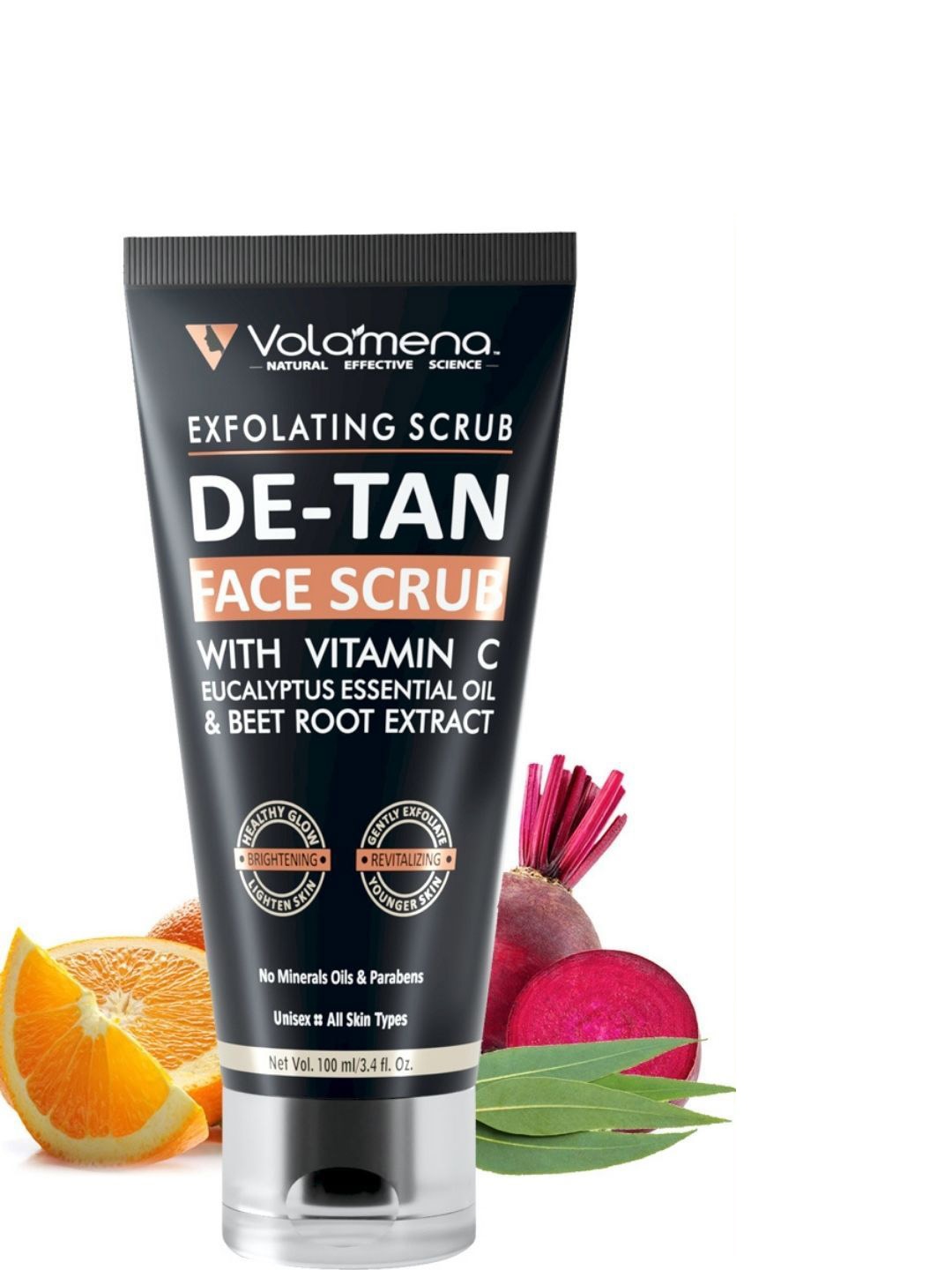Volamena De-Tan Exfoliating Face Scrub with Vitamin C & Eucalyptus Essential Oil - 100 ml, Black
Volamena De-Tan Exfoliating Face Scrub with Vitamin C & Eucalyptus Essential Oil - 100 ml, Black