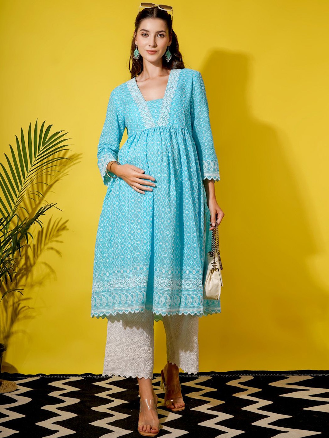 angloindu Floral Embroidered Regular Maternity Pure Cotton A-Line Kurta with Trousers, Blue
angloindu Floral Embroidered Regular Maternity Pure Cotton A-Line Kurta with Trousers, Blue