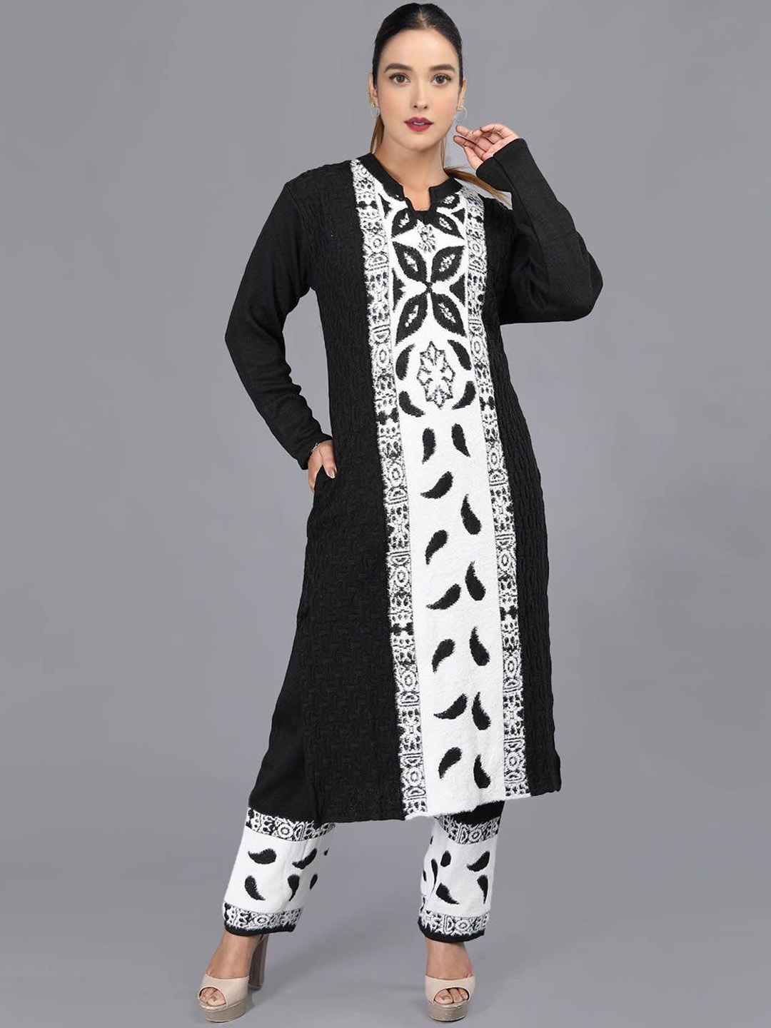 TYSORT Floral Woven Design Mandarin Collar Knitted Weave A-Line Kurta With Trouser, Black
TYSORT Floral Woven Design Mandarin Collar Knitted Weave A-Line Kurta With Trouser, Black