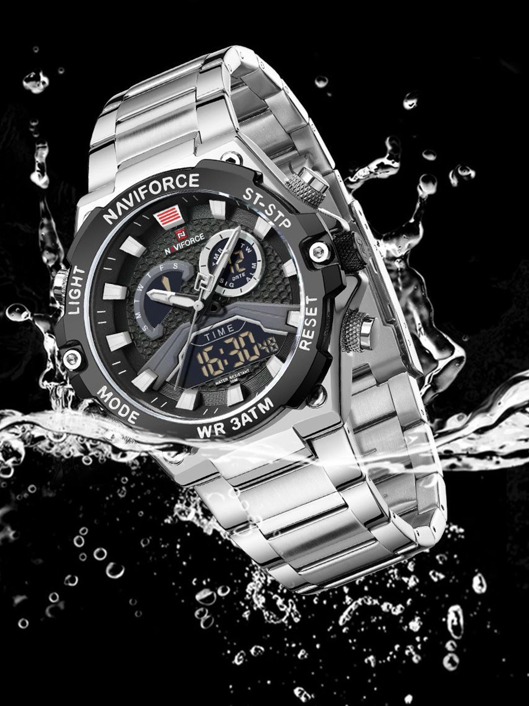 Naviforce Men Brass Embellished Dial & Stainless Steel Straps Analogue and Digital Multi Function Watch, Silver
Naviforce Men Brass Embellished Dial & Stainless Steel Straps Analogue and Digital Multi Function Watch, Silver